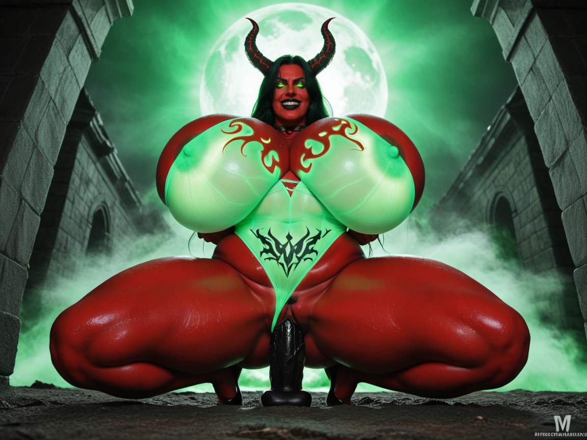 Colossal Breast, She Is A Red Devil Horned Monster, Bottom Up AI Porn