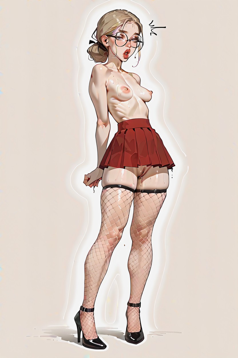 Thick Rimmed Glasses, Saggy Breasts, British AI Porn
