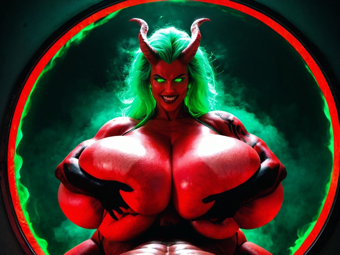 Extreme Evil Demonic Monster Face, Ridiculously Huge Breasts, Hyper Breast AI Porn