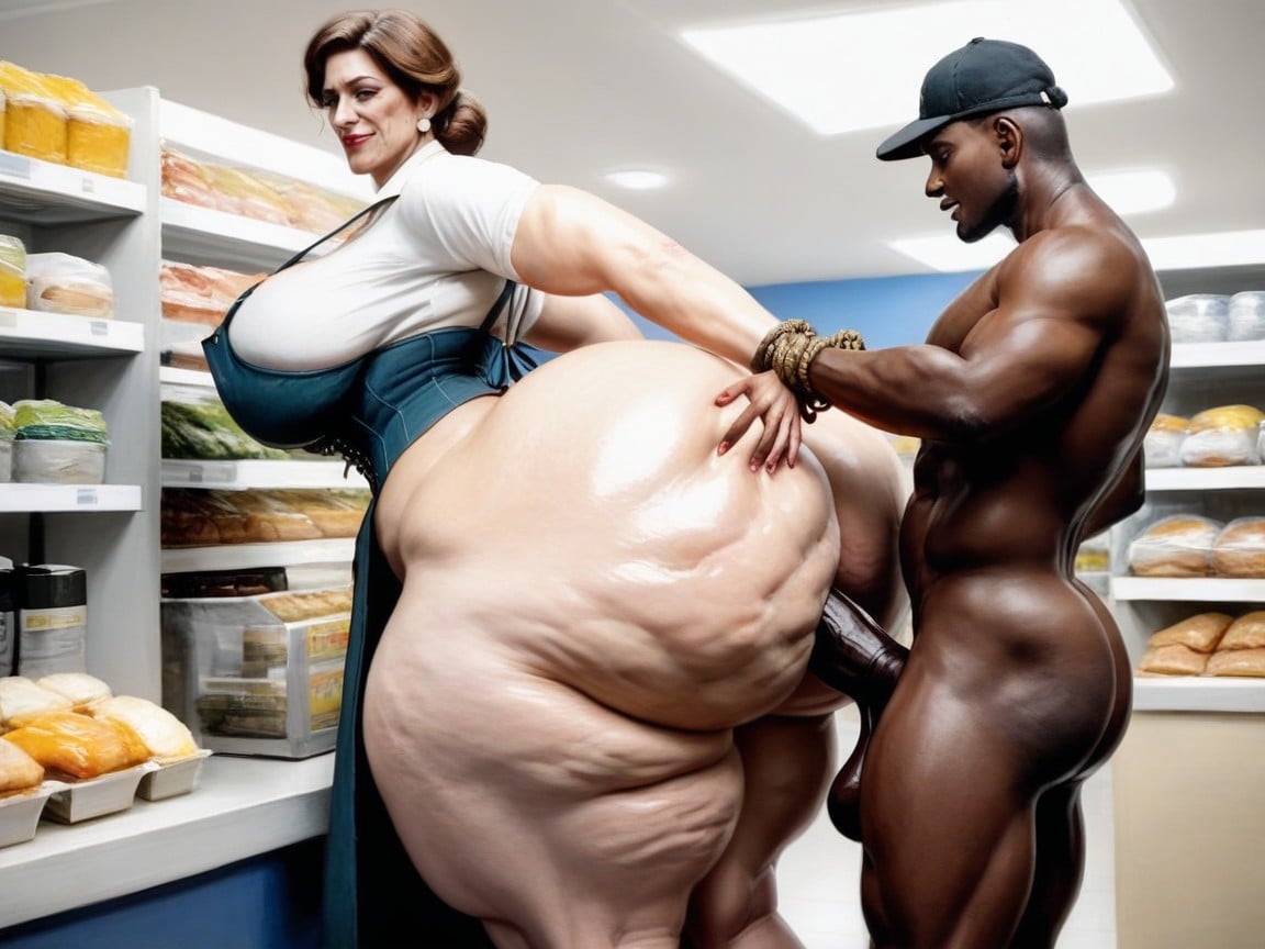 Grocery, Interracial, Light Cellulite Thighs AI Porn
