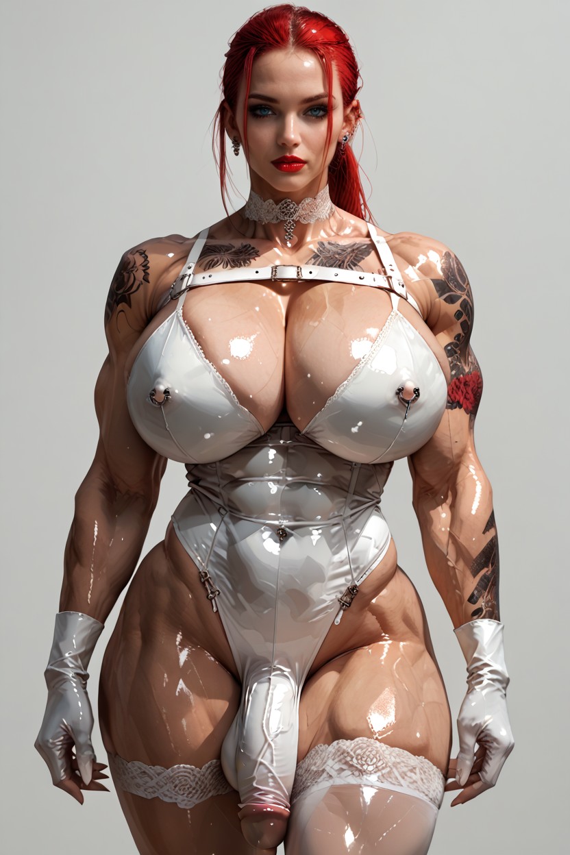 Choker, Shoulder Length White Latex Gloves, Bulging Veins Shemale AI Porn