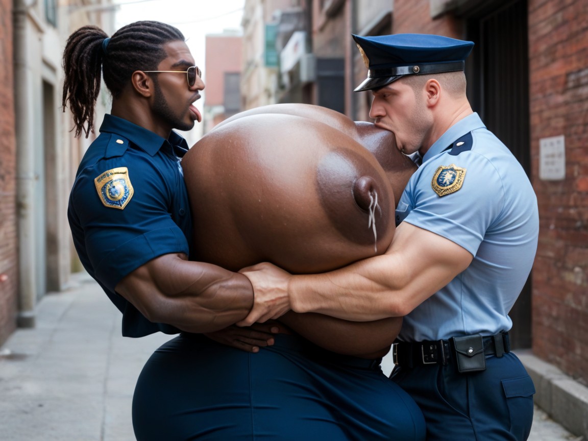 おっぱいを掴む, Massive Male Policeman, Hyper Deep Squeeze ゲイAIポルノ
