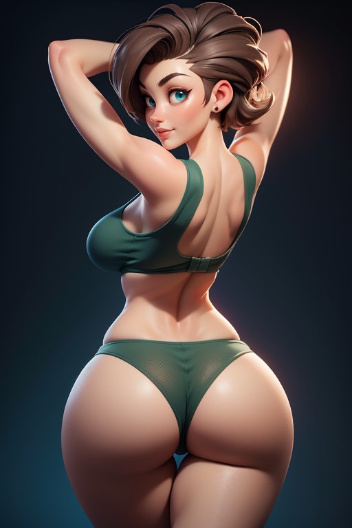 Tall Thick And Curvy Perfect Body, Looking Back At Viewer, Head Bald On The Sides Hentai AI Porn