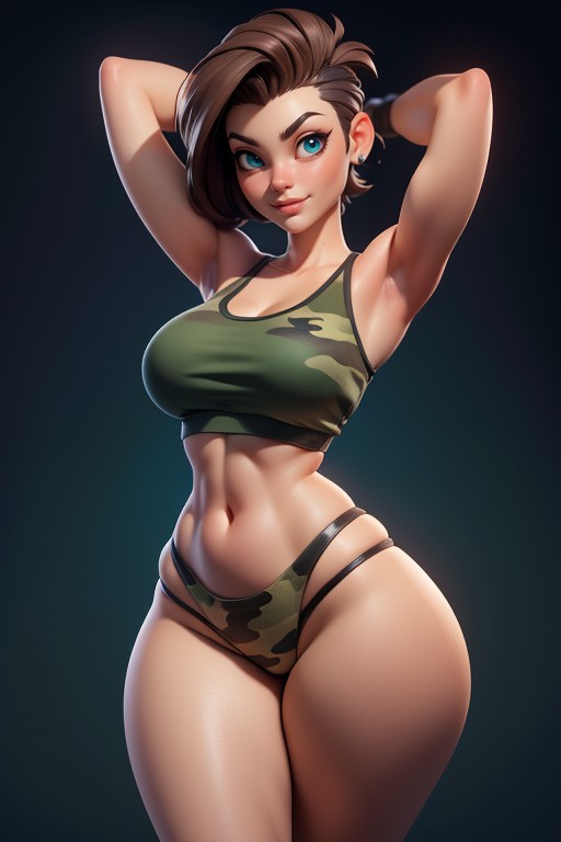 Blue Eyes, Arms Up, Tall Curvy And Thick With Perfect Proportions Hentai AI Porn