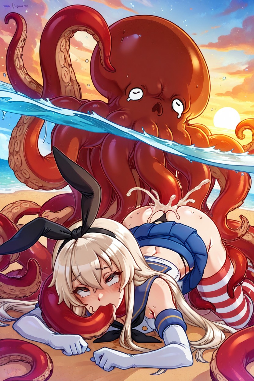 Tentacles In Mouth, Huge Octopus, Mouth Full Of Cum Hentai AI Porn