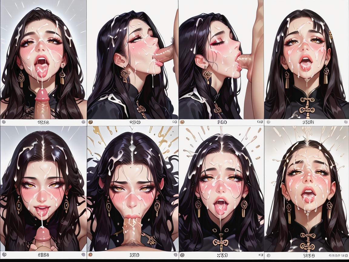 Blowbang, Different Hairstyles In Each Panel, Black Hair AI黃片