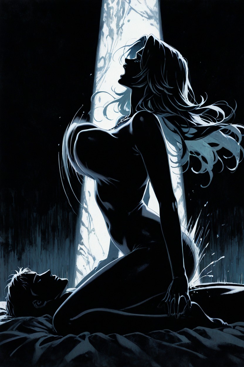 Dark Silhouette, Muted Watercolor, Side View Hentai AI Porn