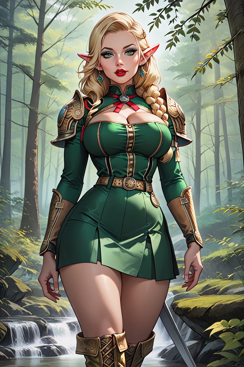 Green Skirt, Ultra Detailed, Elf Ears ヘンタイAIポルノ