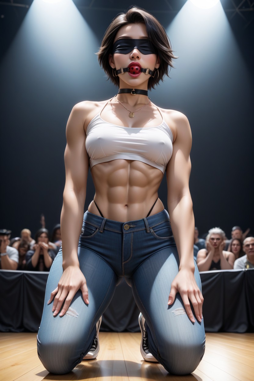 Toned Body, Low Waisted Jeans, On All Fours AI Porn
