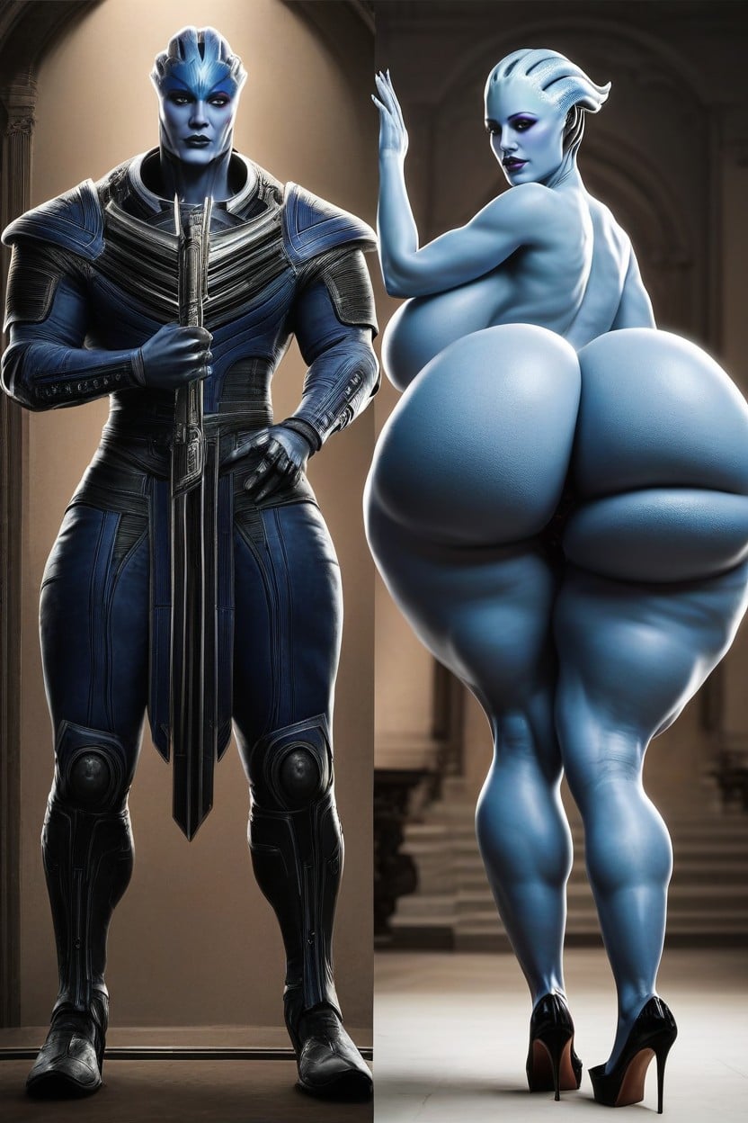 Massive Thighs, Breasts Bigger Than Head, Clothes Hug Her Curves Porno IA