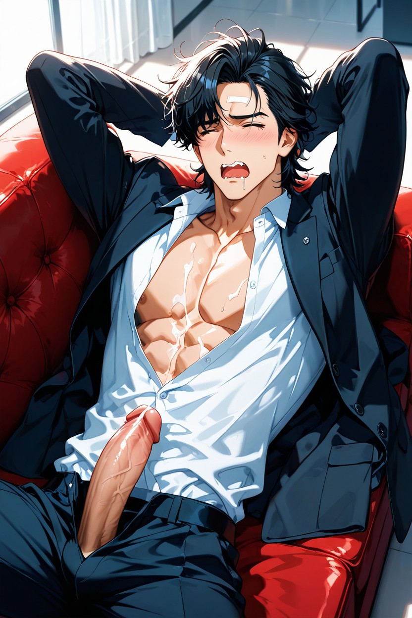 Black Jacket Over Shirt, Long Shirt, Lying On The Sofa AI同性恋黄片
