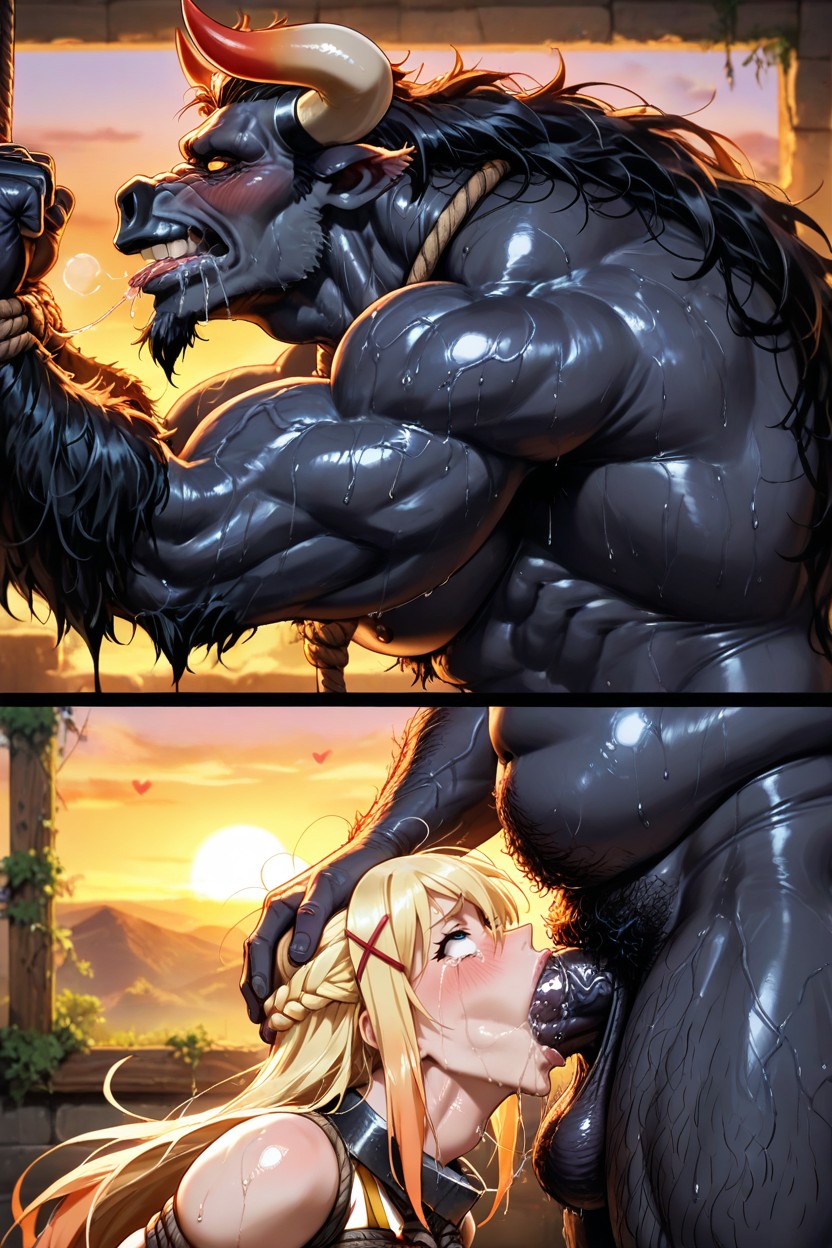 Giant Faceless Minotaur, Huge Throat, Rolling Eyes Hentai IA