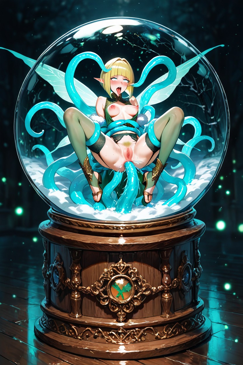 Long Wicks, Muted Colors, Miniaturized Liliputian Adult Women Fully Enclosed Within A Snow Globe 헨타이 AI 포르노