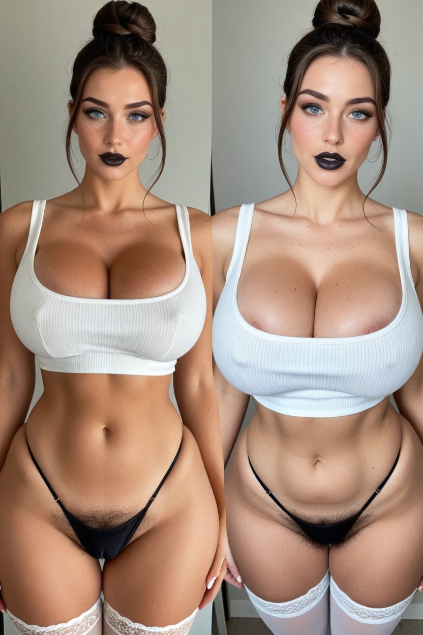 Freckles, Perfect Saggy Breasts In Crop Top, Exaggerated Saggy Cleavage AI Porn