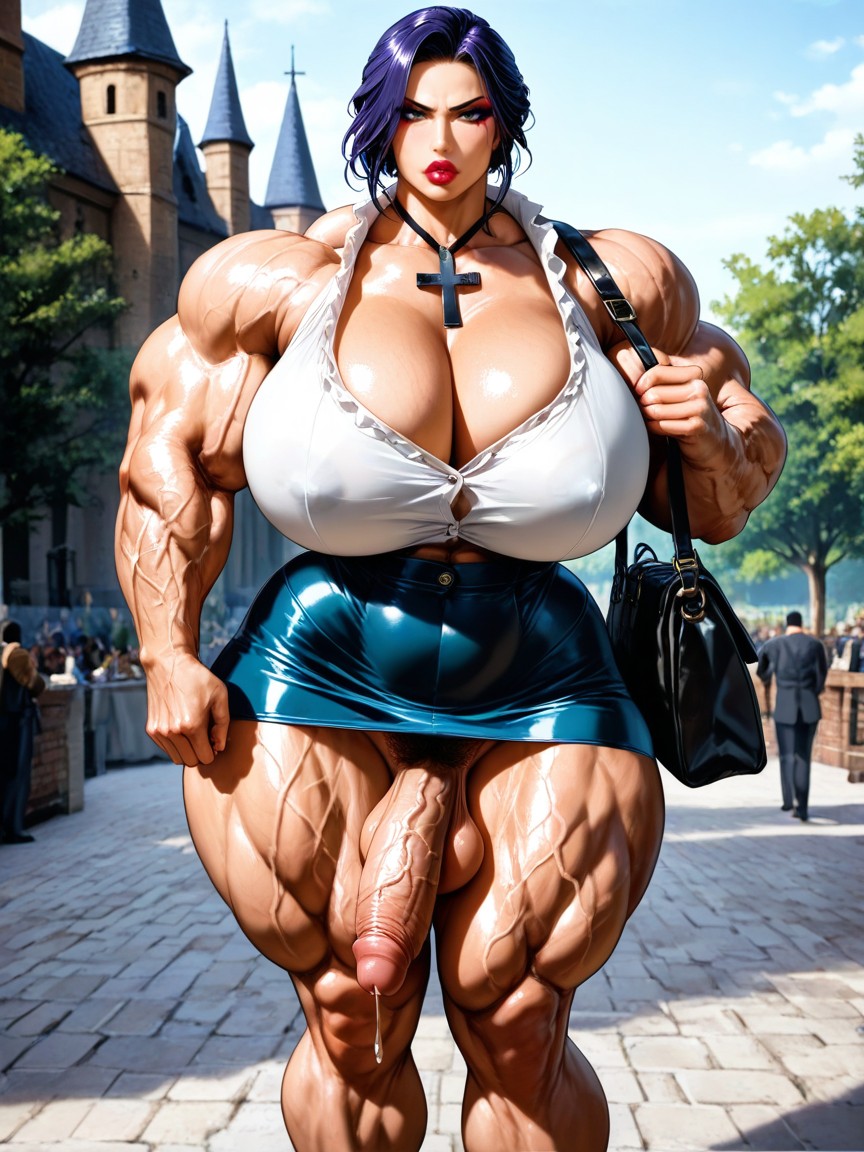 Mini Jupe, Large Crucifix Around The Neck, Ultra Muscular Porno IA
