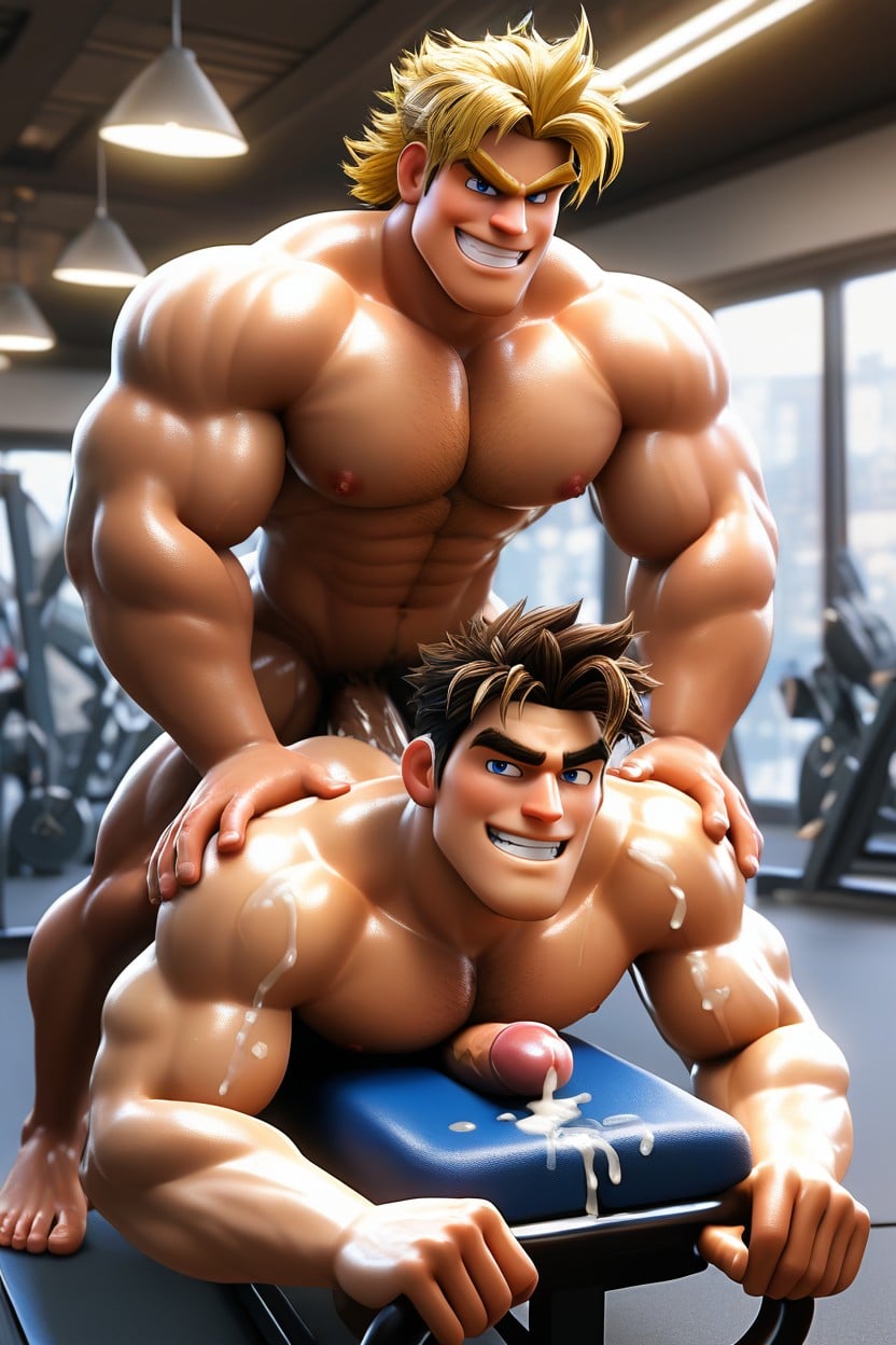 Dark Blonde Hair, Hyper Muscular, Cum Porno IA Gay
