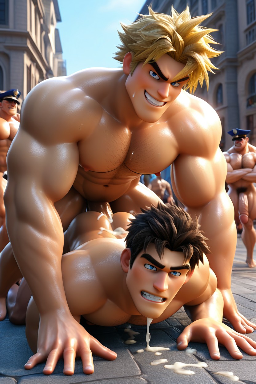 Public Exhibitionism, Large Shoulders, Pecs AI Gay Porn