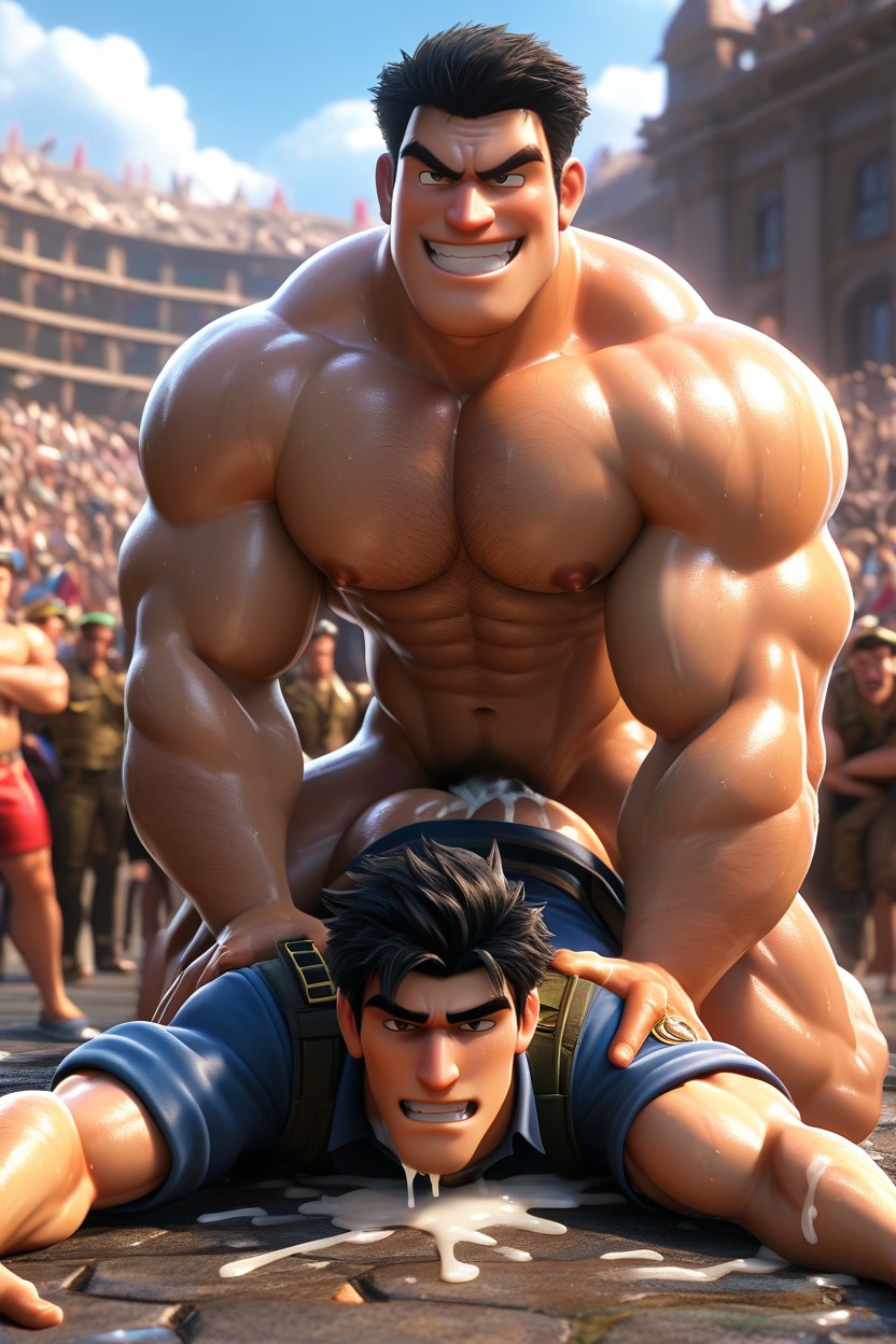 Muscular Tan Getting Penetrated, Army, Large Shoulders AI Gay Porn