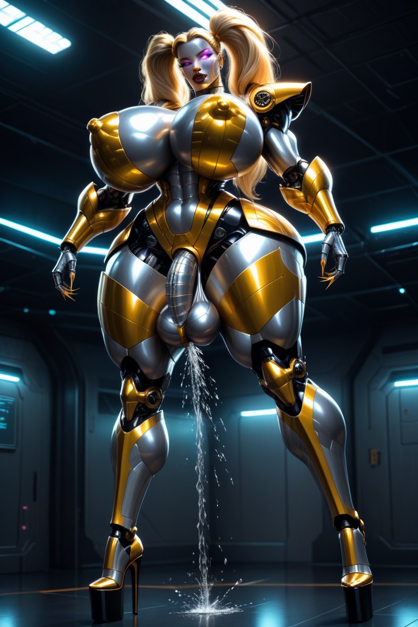 Wasp Waisted, Twintails, Metallic Skin Shemale AI Porn
