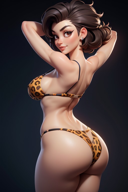 Broader Nose, Wearing Leopard Skin Bikini, Tall Thick And Curvy Perfect Body Hentai AI Porn