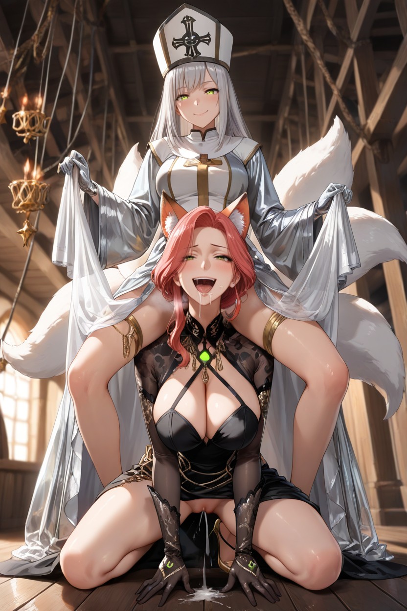 Futa, Pink Fox Ears, Pink Hair AI Porn