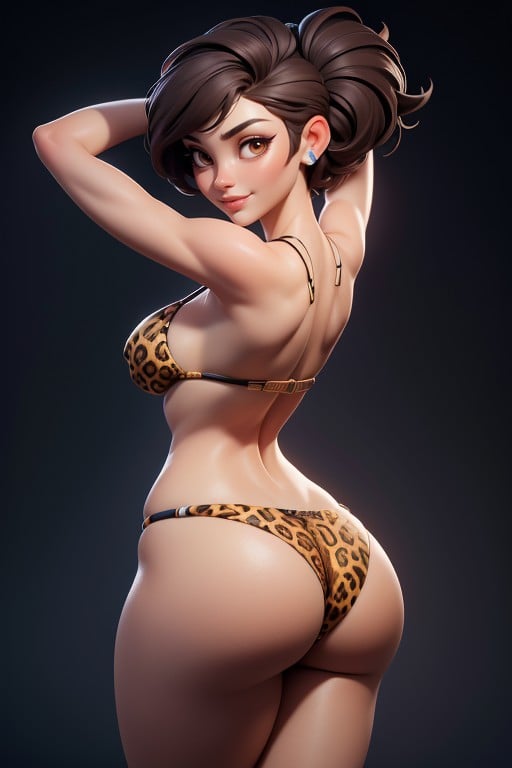 Leopard Skin Bikini, Rear View Of Large Round Ass, Broader Nose Hentai IA