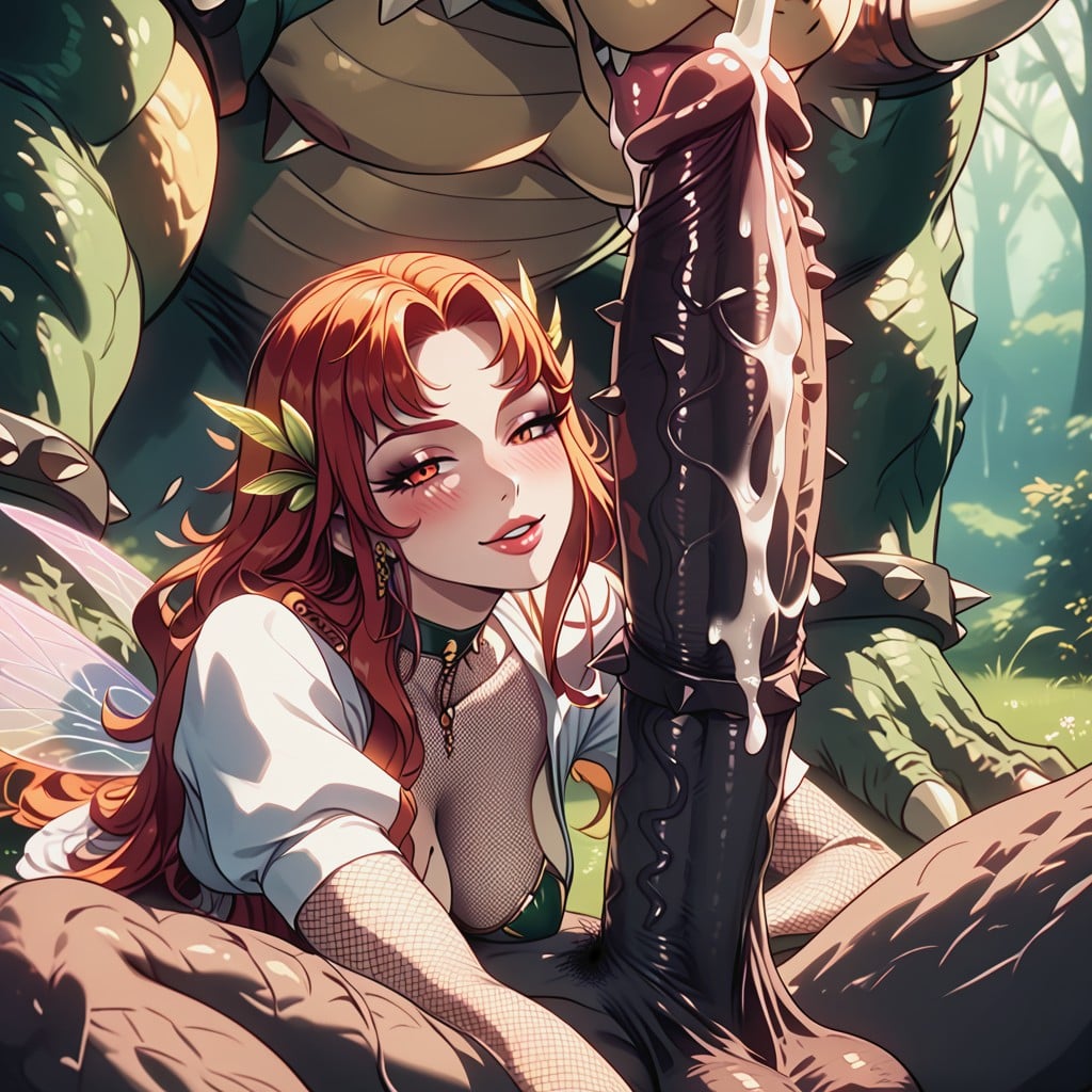 Thick Puffy Dark Black Nipplles, Bangs, Bright Orange Highlighted Extreme Long Lush Woman Hair Hentai AI Porn