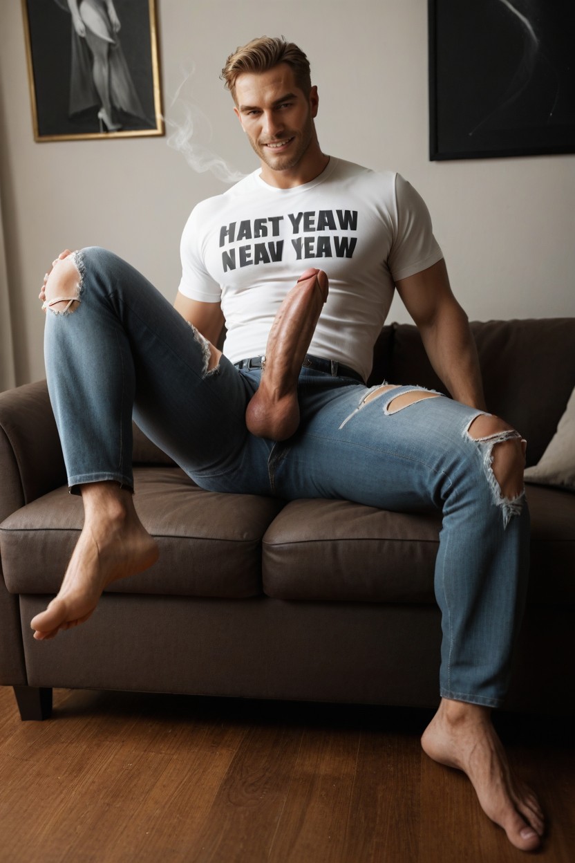 Sitting Down Legs Spread, Smoking, Long Dick AI Gay Porn