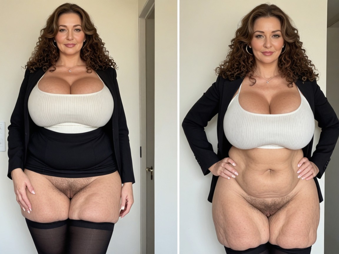Huge Wide Hips, Boobs Bigger Than Head, White Sweater MILF AI Porn