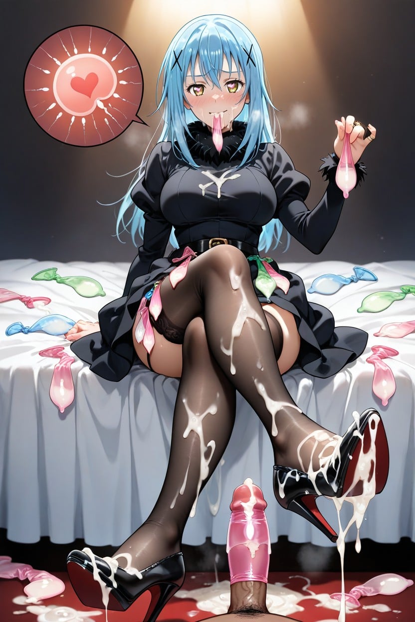 Cum On Feet, Excessive Cum, Wearing Condom Hentai AI Porn