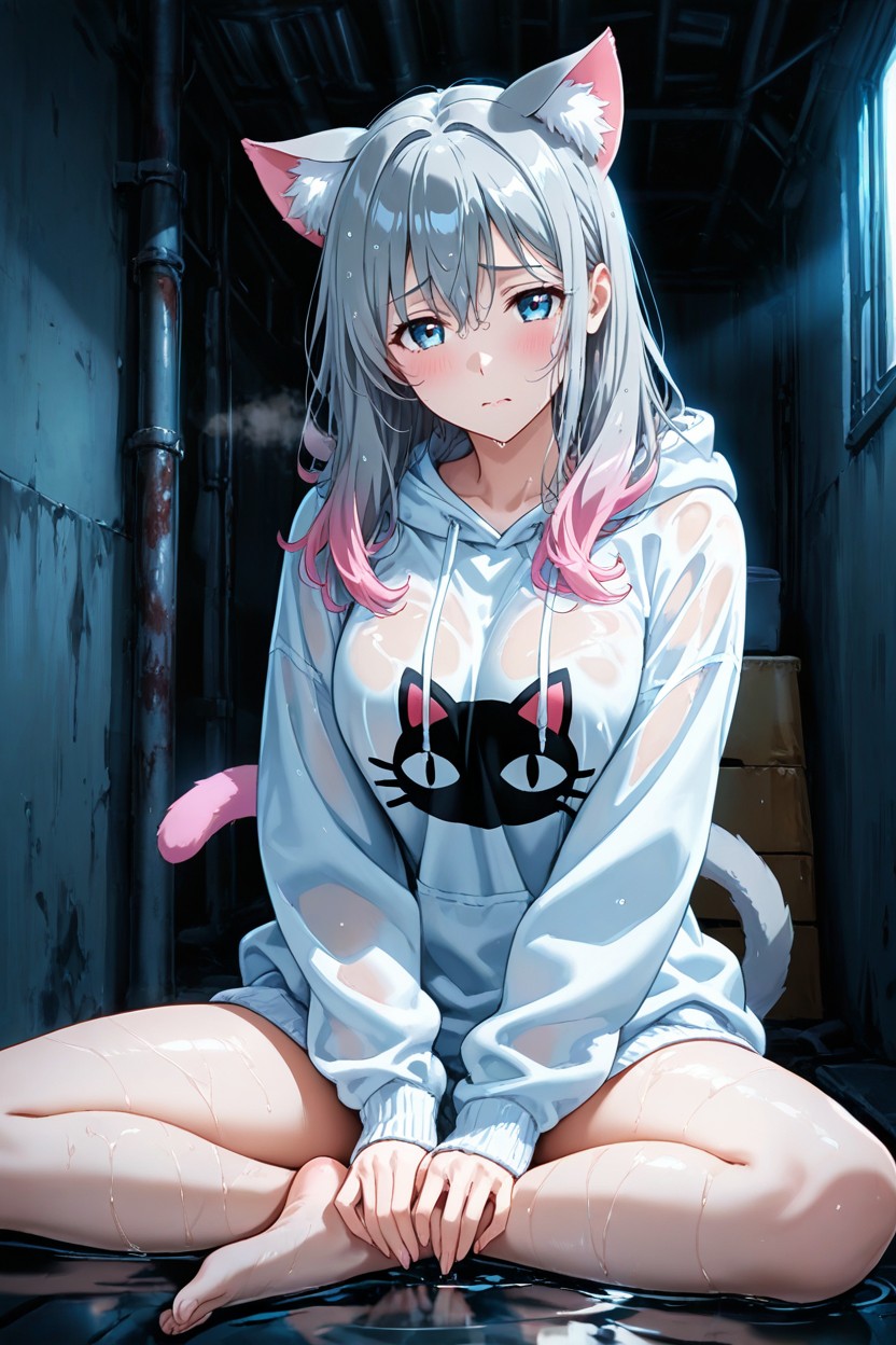 Girl, Heavy Outside, Subtle Kitty Ears Hentai AI Porn