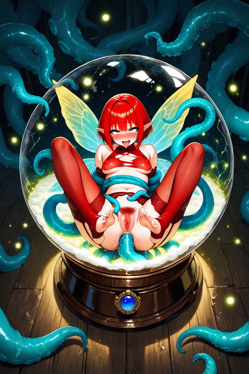 Extreme Close-up Macro View, Red Chrismas Tunic With White Fluffy Trim, Skinny Hentai AI Porn