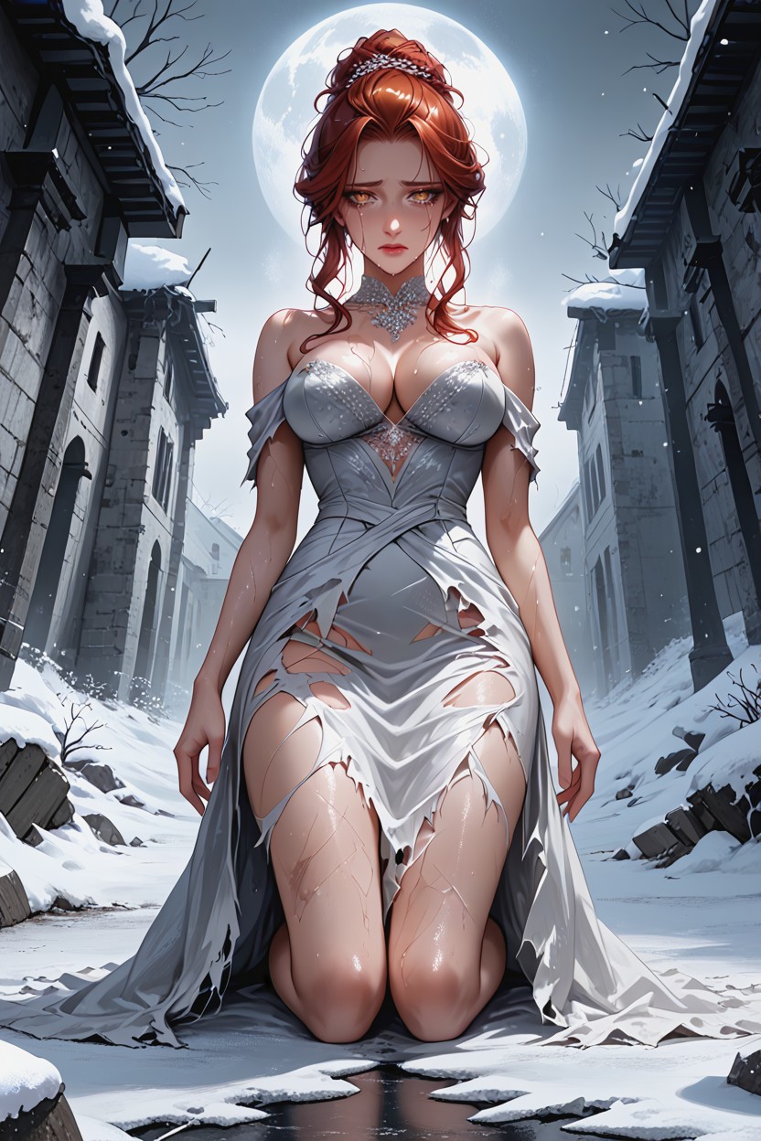 Icy Fog, Dark Stain On Snow, Beautiful Detailed Female Hentai AI Porn