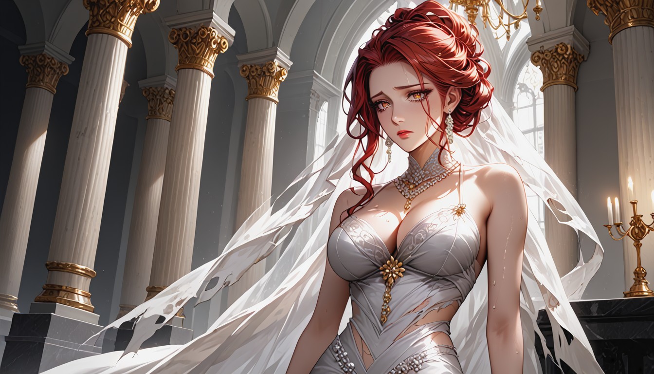 Break Gold Embroidery, Soft Warm Light Reflections, Elegant Detailed Face Hentai AI Porn