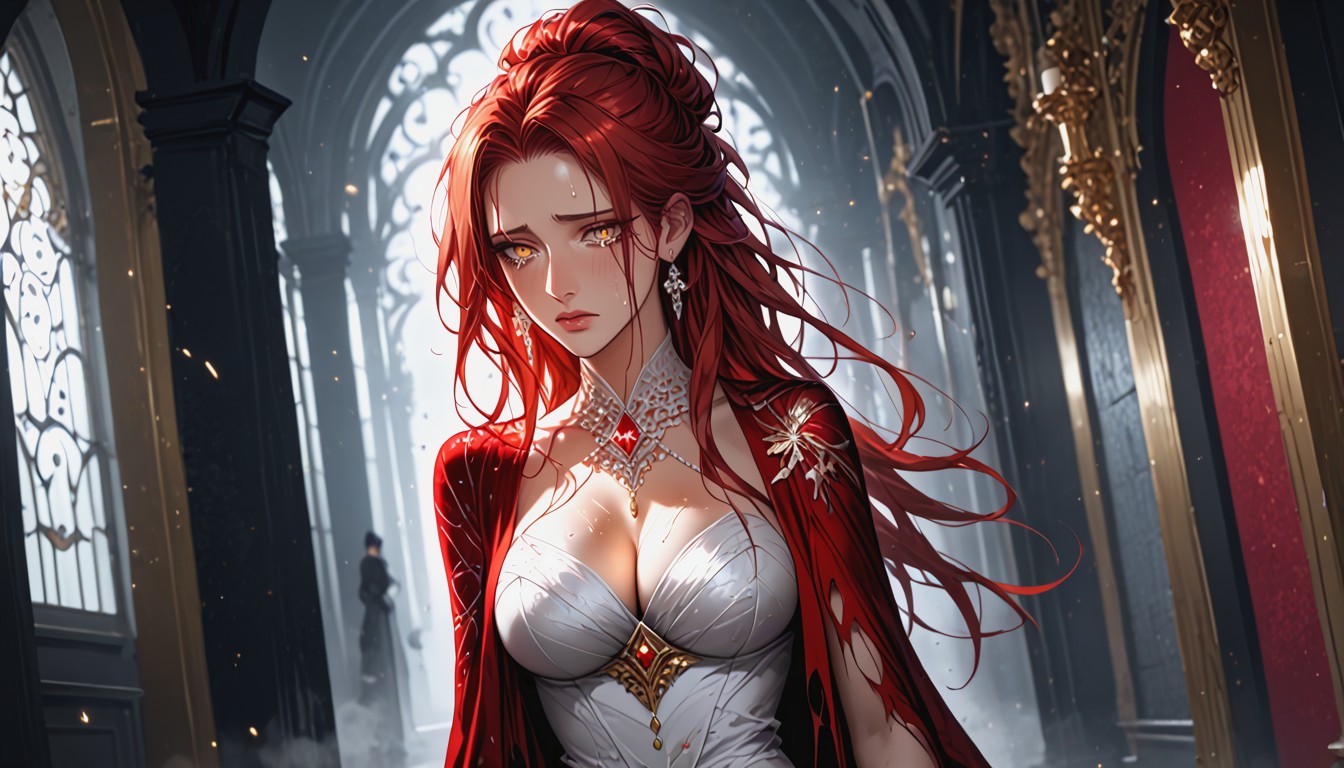 Teary Eyes, A Woman Stepping Through A Bright Door Of Light, Blurred Marble Shapes Hentai AI Porn