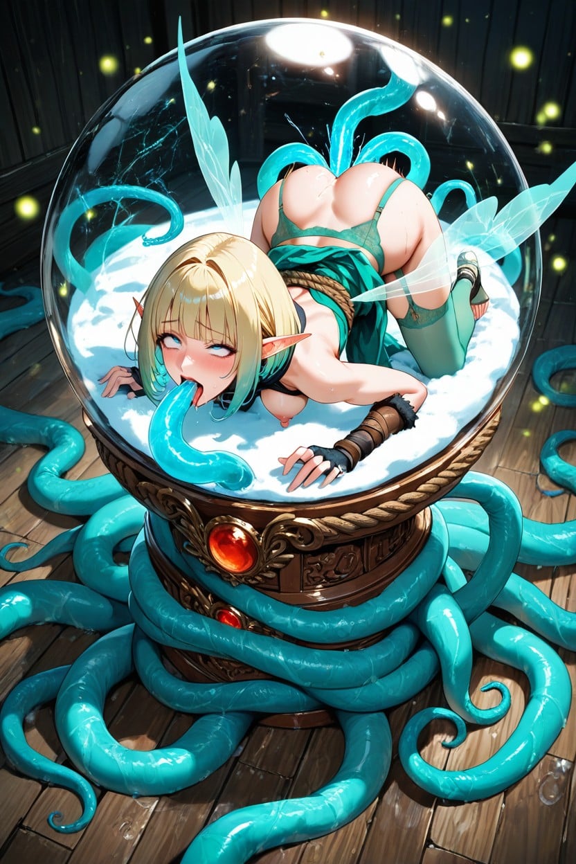 Flying, Insanely Close-up Macro View Perspective Of Her, The Snow Globe Is Extending Beyond The Frame Hentai AI Porn