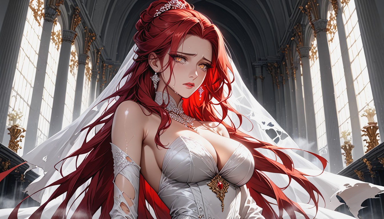 Smeared Make Up, Break Marble Columns Shaped Like Bodies, Waist Shot Hentai AI Porn