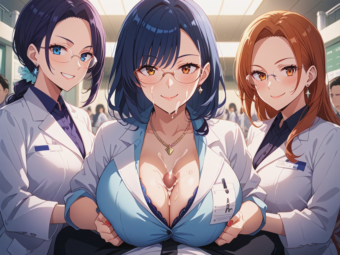 Cumshot, A Female Scientistwith Wearing Glasses, Wet Clothes AI Porn