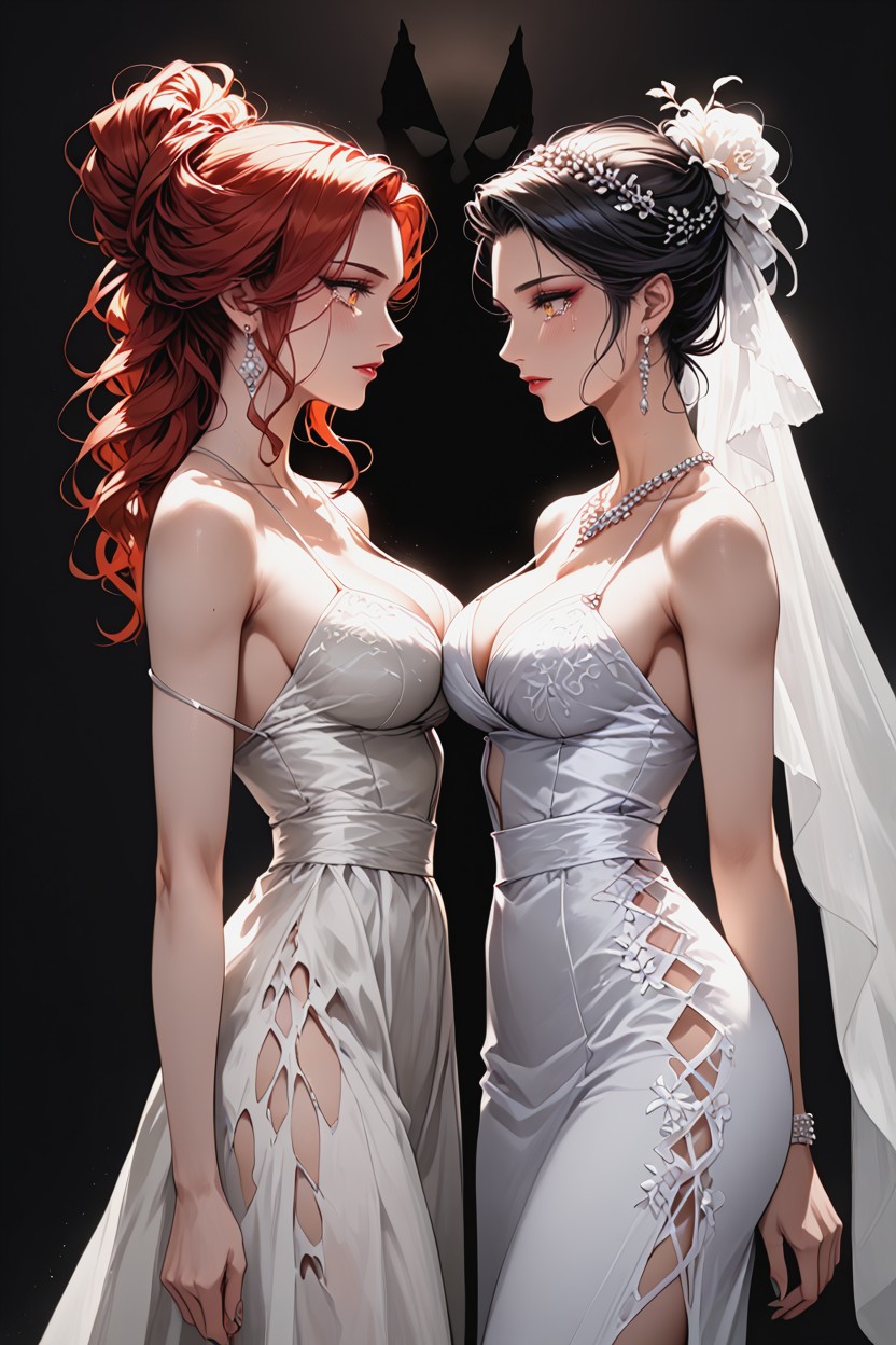 Two Women Facing Each Other, Side View, Duo Hentai AI Porn