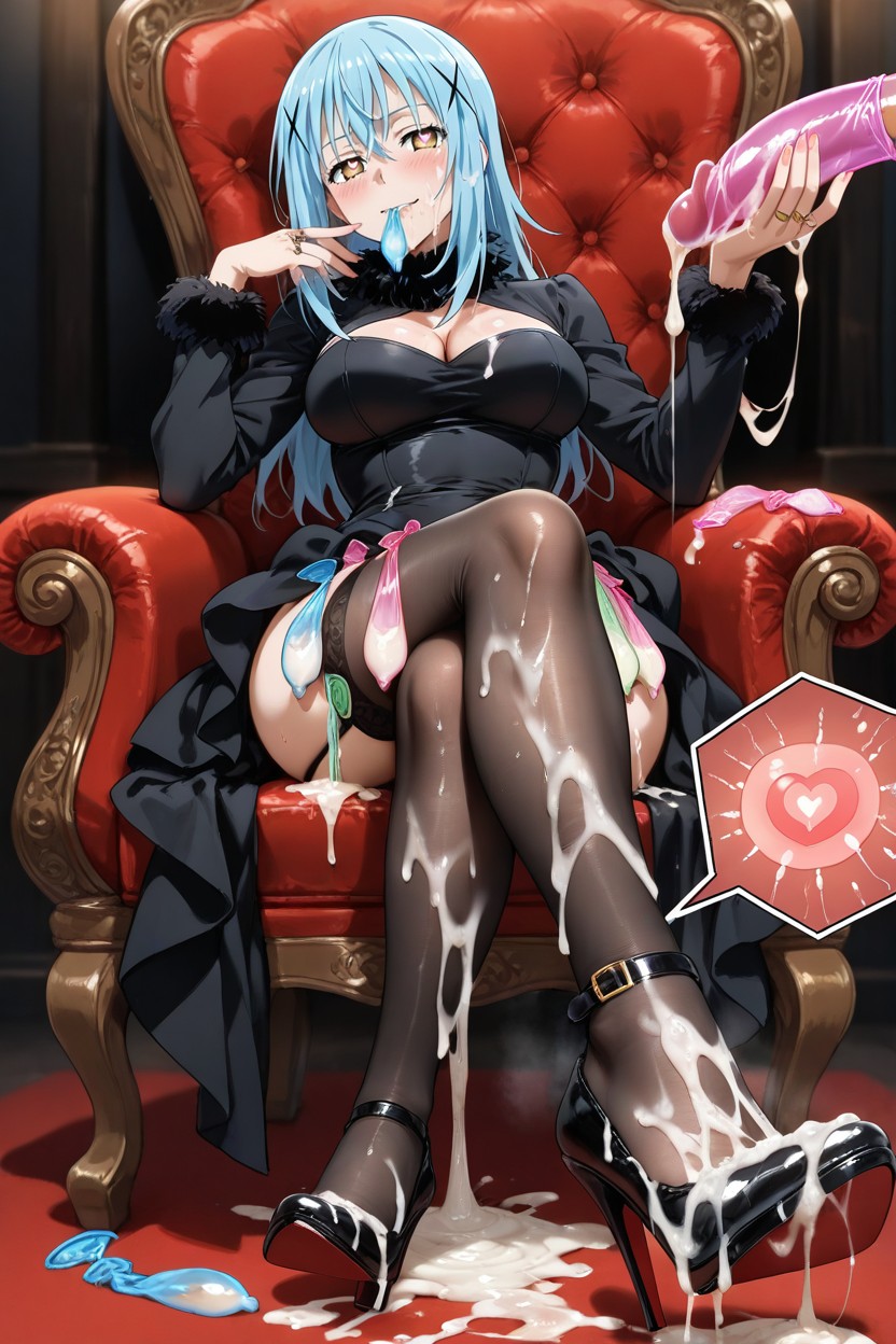 Covered By Cum, Foot Inside Semen Soaked High Heels, Holding A Used Condom In Hands Hentai AI Porn