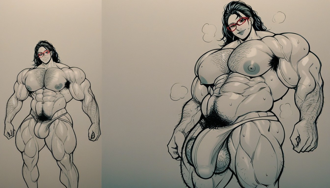 Veiny Muscles, Hairy Abdominals, Hyper Large Muscles Shemale AI Porn