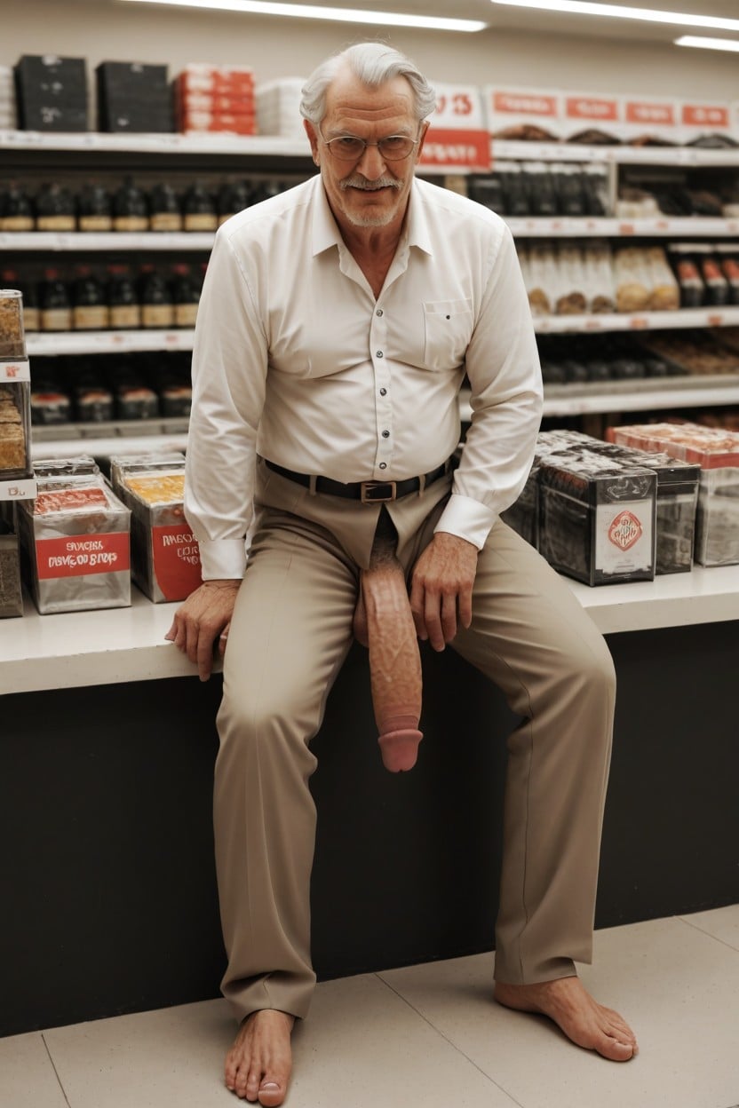 Wide Angle, Convenience Store, Flaccid Hyper Cock Bigger Than Leg AI Gay Porn