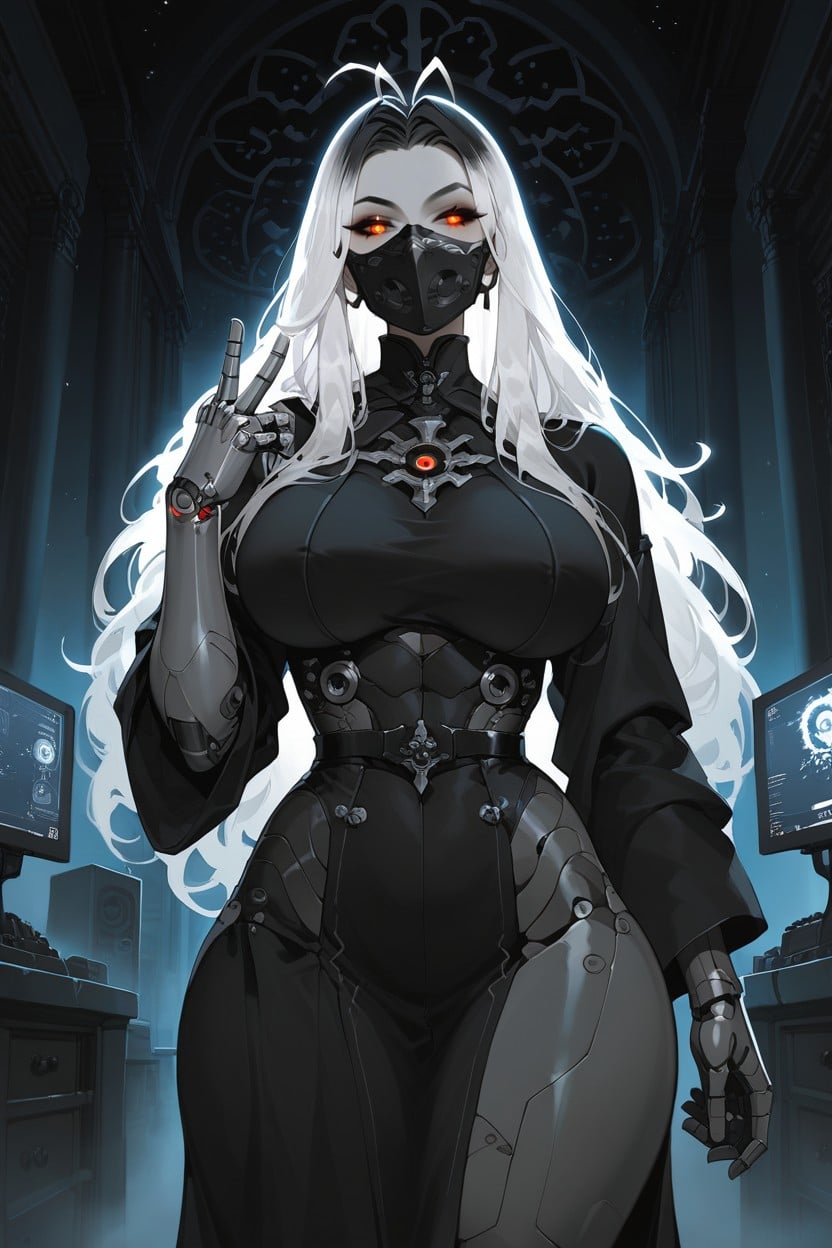 Massive Breast, Mechanical Hand Gesture, Temple-like Space Hentai AI Porn