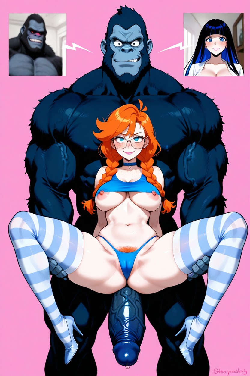 2 People, Stomach Exposed, Simple Pink Background Hentai AI Porn