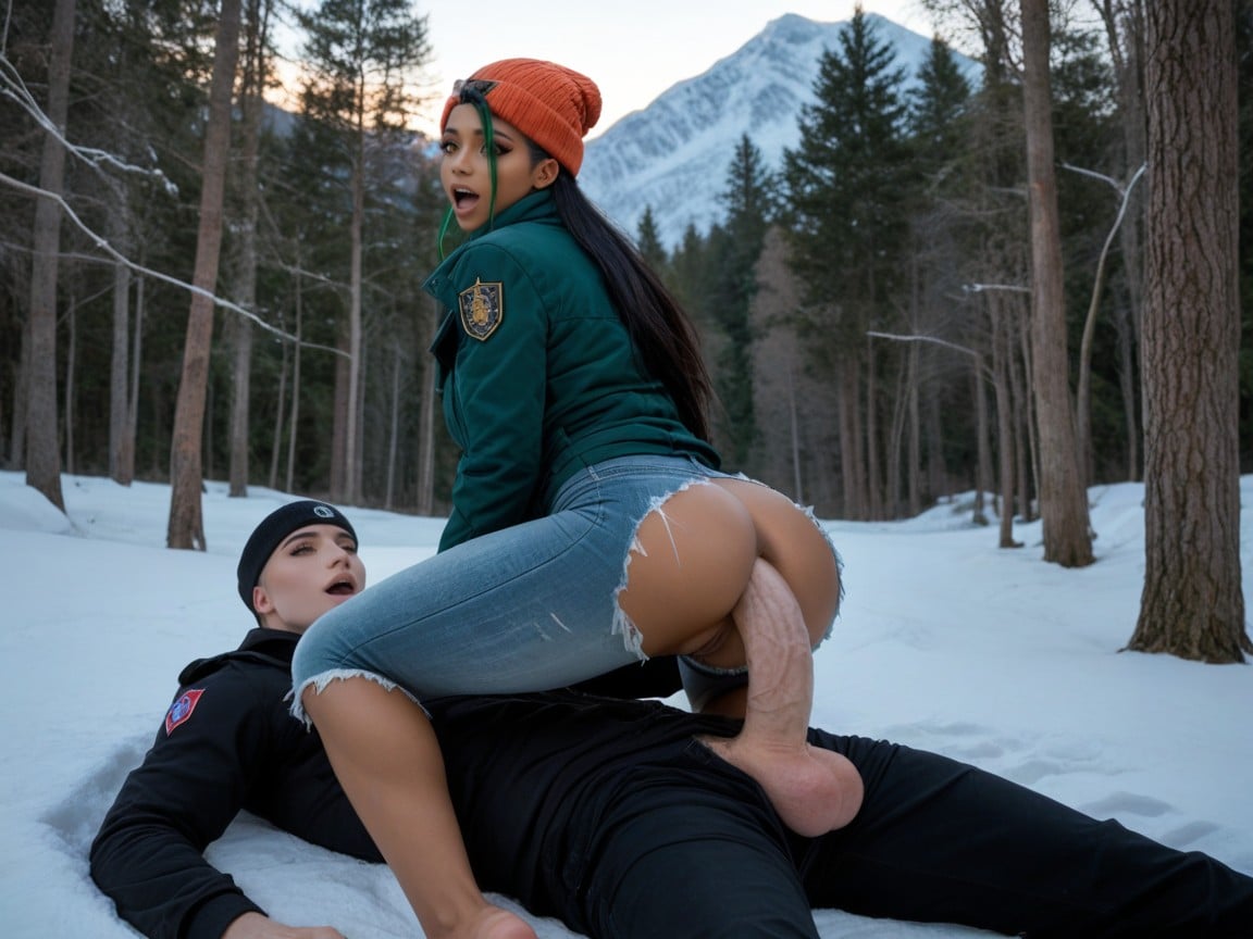 Snow Mountains, Embarrased, Seductive Look AI Porn