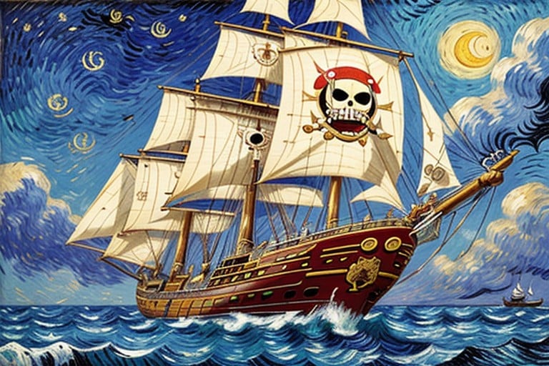 One Piece Characters Onboard, One Piece Straw Pirates, Artstyle Similar To The Scream Painting By Vincent Van Gogh AI Porn