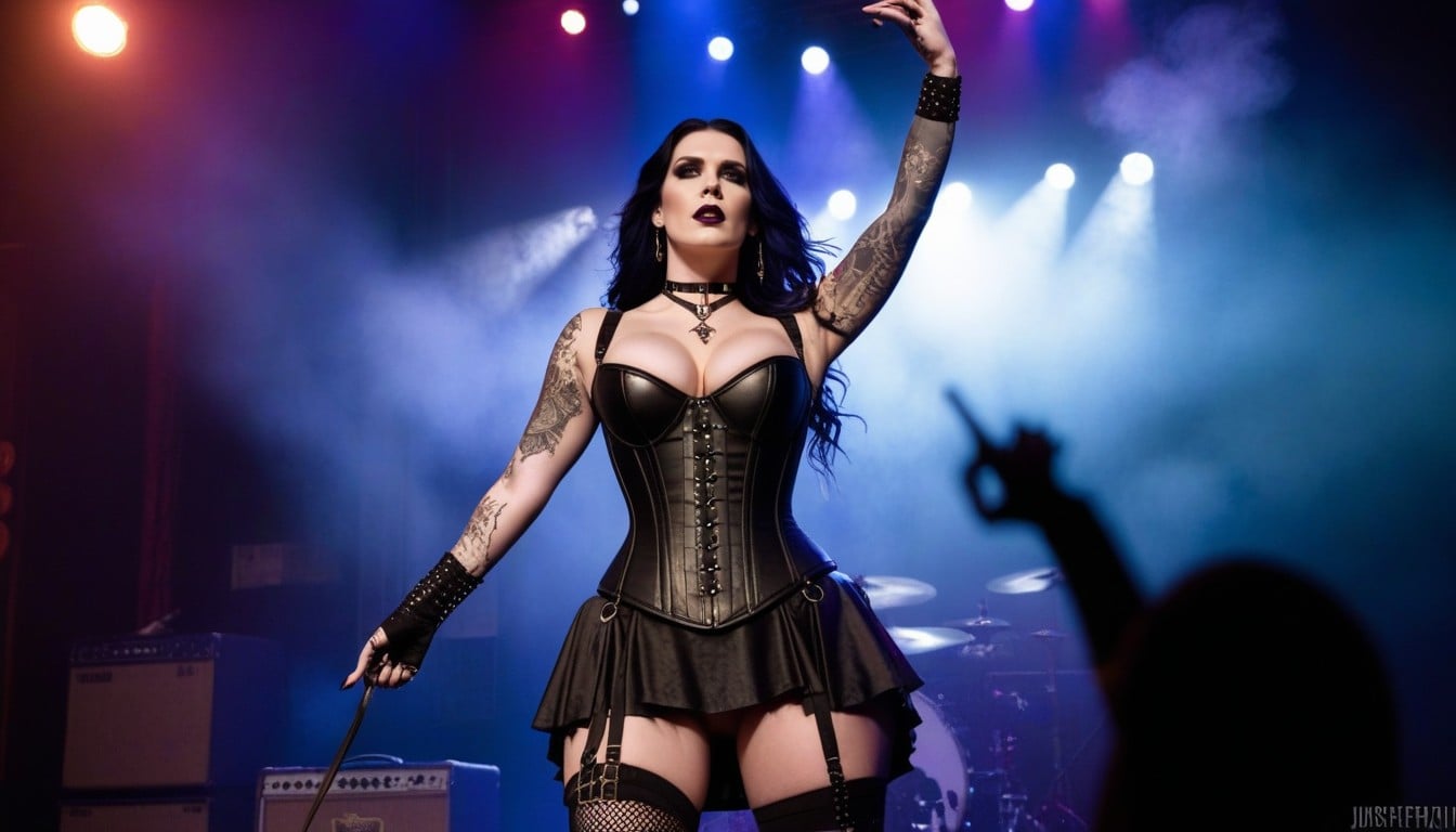 Cinematic Ultra-realism, Ravens In Spotlights, Gold Dust As She Sings AI Porn