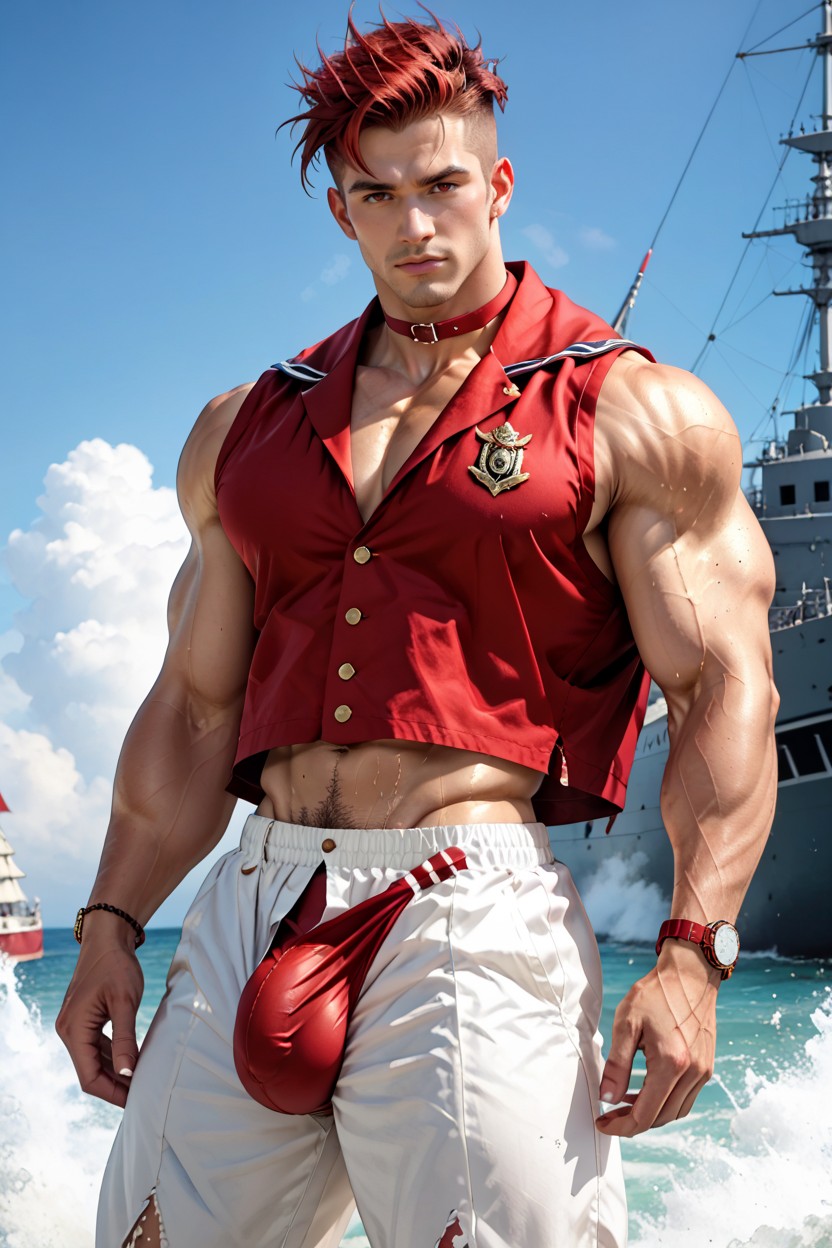 Red Bracelet, Well Defined Abs, Red Watch Porno IA Gay