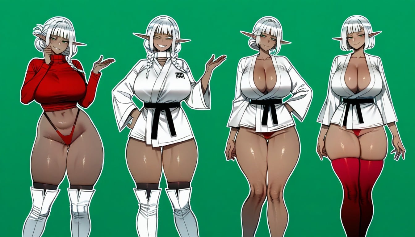 White Hair, Red Thong Panties, Large Ass Hentai AI Porn