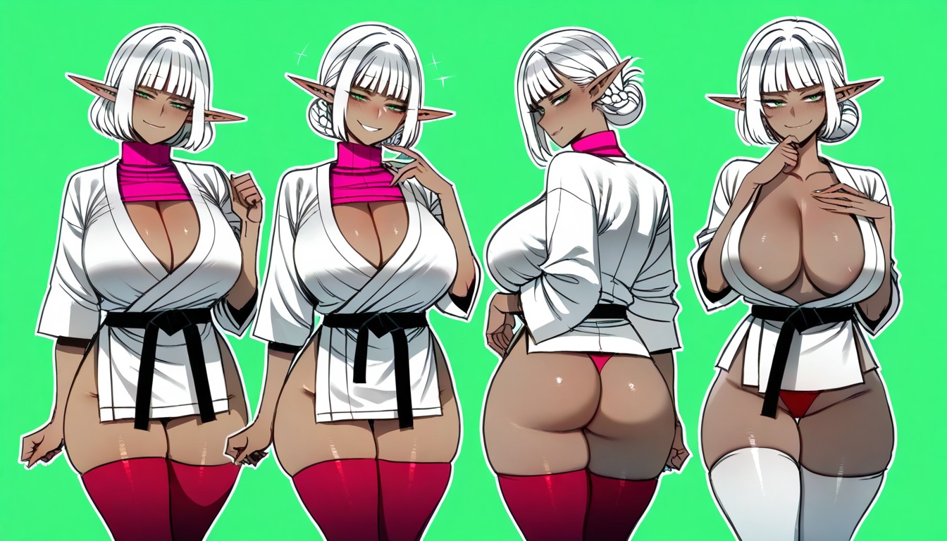 Massive Breast, Green Eyes, Red Thigh-high Stockings Hentai AI Porn